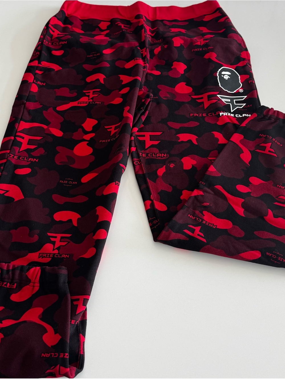 A Bathing Ape x FAZE CLAN Red and Black Camo Joggers
